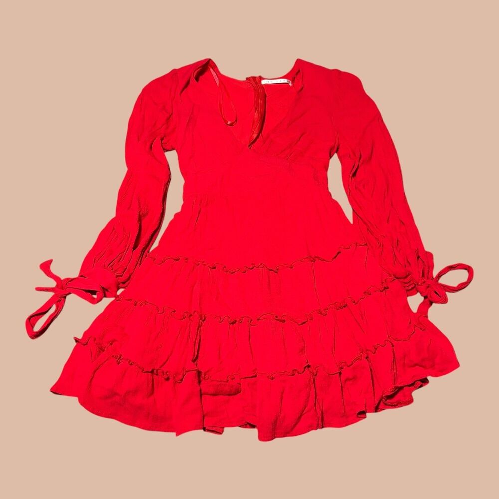 Saints & Secrets Dress Womens Size Small Red Long Sleeve Ruffle Feminine